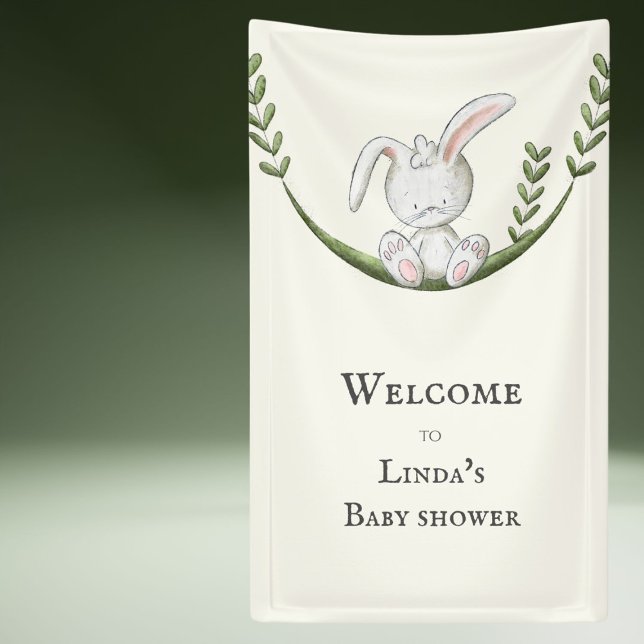 Cute White Rabbit Gender Neutral Baby Shower Banner (Creator Uploaded)
