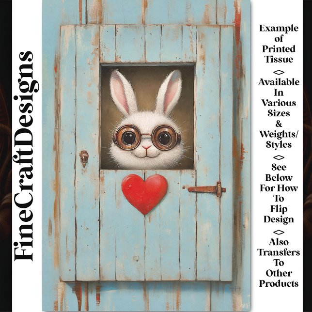 Cute White Rabbit & Red Love Heart BX7 Decoupage Tissue Paper (Creator Uploaded)