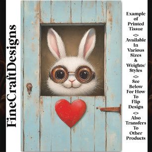 Cute White Rabbit & Red Love Heart BX8 Decoupage Tissue Paper
