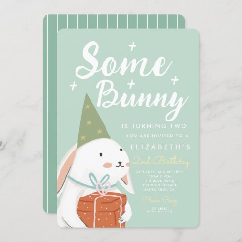 Cute White Rabbit Some Bunny is turning 2 Bday  Invitation