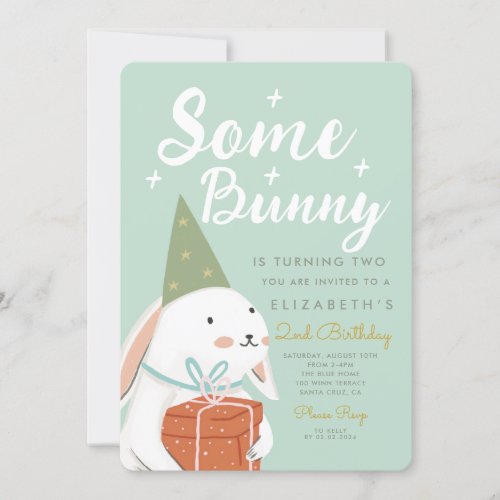 Cute White Rabbit Some Bunny is turning 2nd Bday Invitation