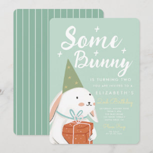 Cute White Rabbit Some Bunny is turning  Bday  Invitation