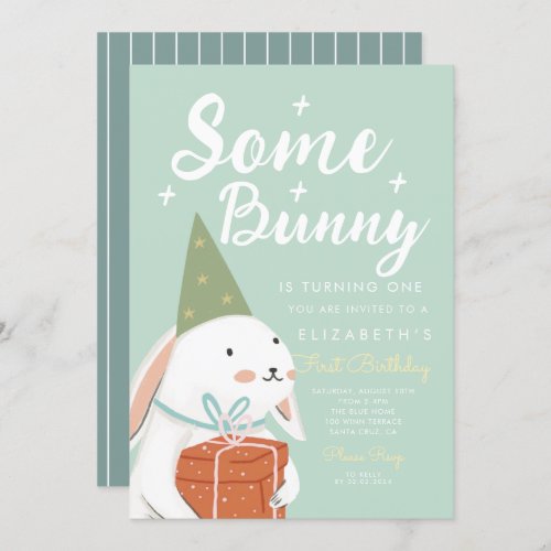 Cute White Rabbit Some Bunny is turning One Bday Invitation