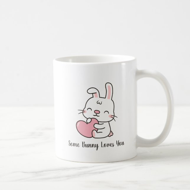Cute White Rabbit, Some Bunny Loves You Pun Coffee Mug (Right)