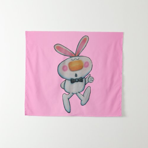 Cute White Rabbit Thumbs Up Black Bow Tie Pink Tapestry