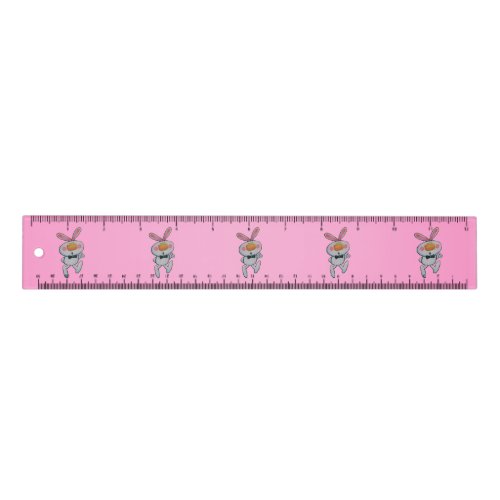 Cute White Rabbit Thumbs Up Sign Bright Pink Ruler