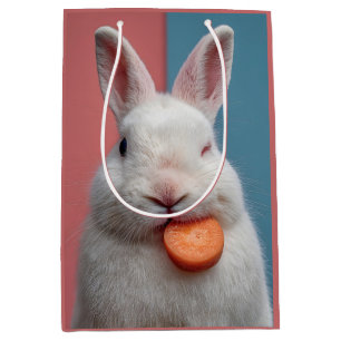 Cute White Rabbit with a Carrot Snack Medium Gift Bag
