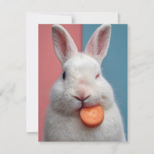 Cute White Rabbit with a Carrot Snack Postcard