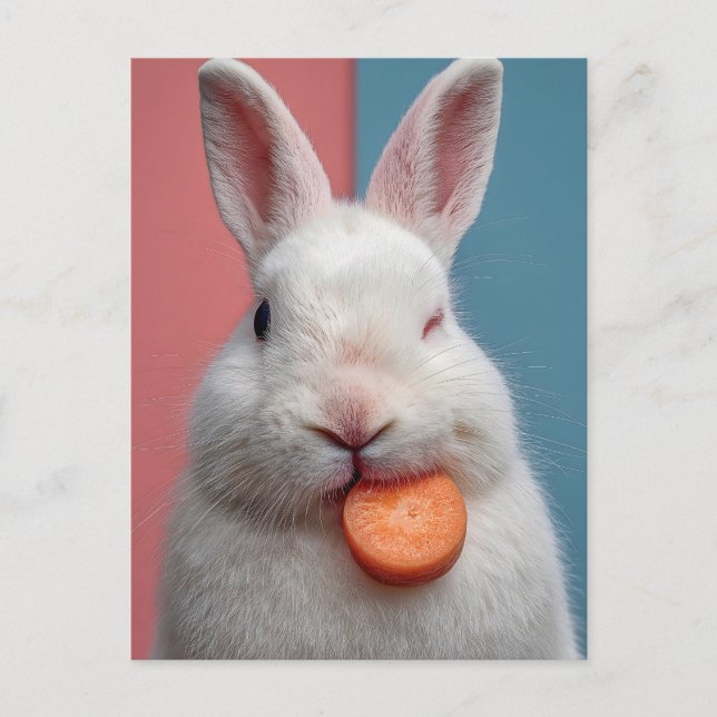 Cute White Rabbit with a Carrot Snack Postcard (Front)