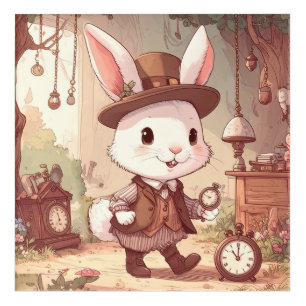 Cute White Rabbit Wonderland Whimsical Timekeeper Acrylic Print