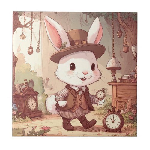Cute White Rabbit Wonderland Whimsical Timekeeper