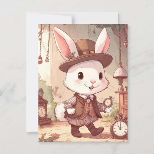 Cute White Rabbit Wonderland Whimsical Timekeeper