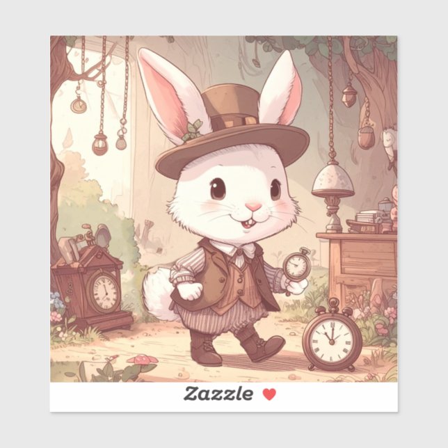 Cute White Rabbit Wonderland Whimsical Timekeeper Sticker (Sheet)