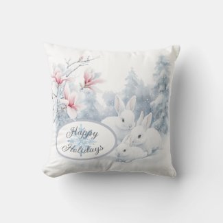 Cute White Rabbits in Snow Winter Holiday