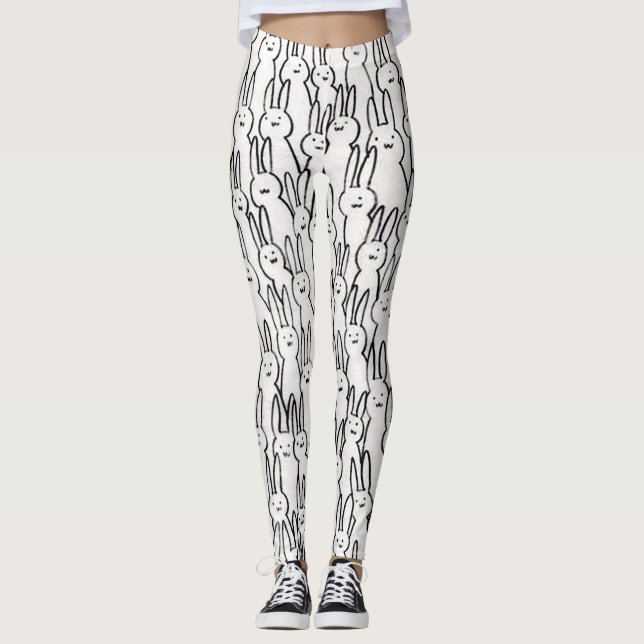 Cute White Rabbits Leggings (Front)