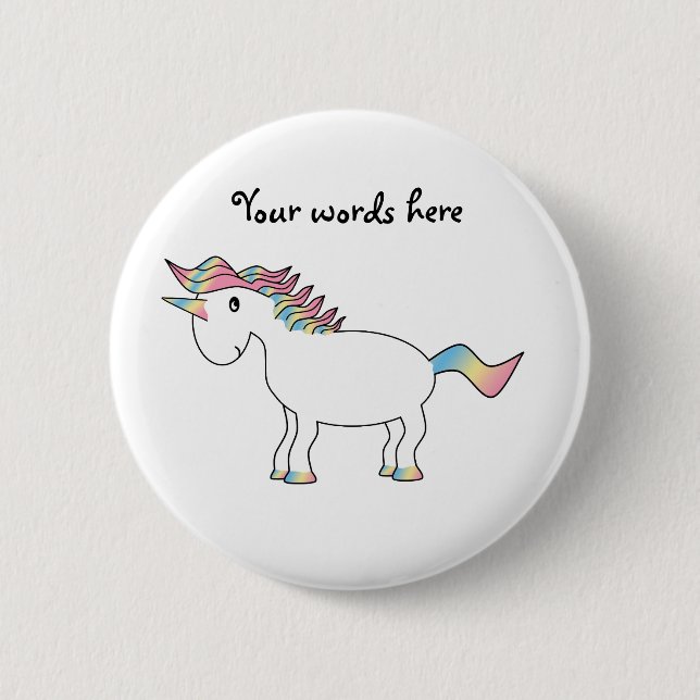 Cute white rainbow unicorn button (Front)