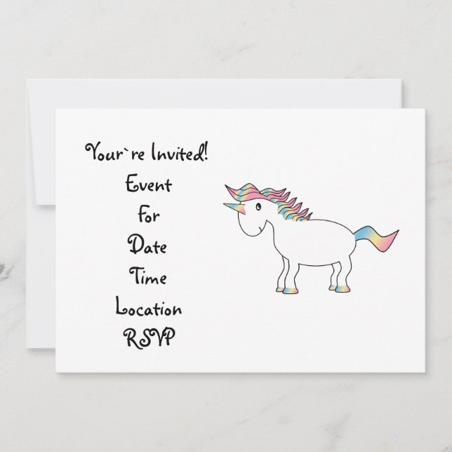 Cute white rainbow unicorn invitation (Front)