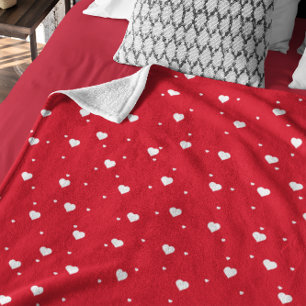 Cute White & Red Hearts Seamless Pattern Fleece Blanket