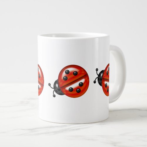Cute White  Red Ladybug Giant Coffee Mug