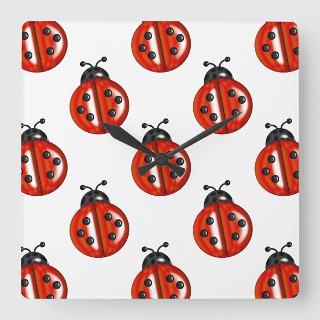 Cute White & Red Ladybug Kitchen Wall Clock (Front)