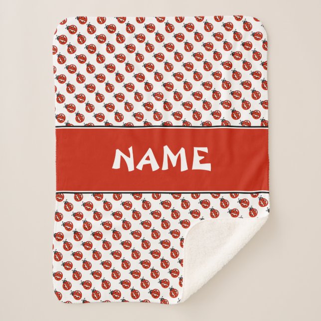 Cute White & Red Ladybugs Custom Name Kids Blanket (Front)