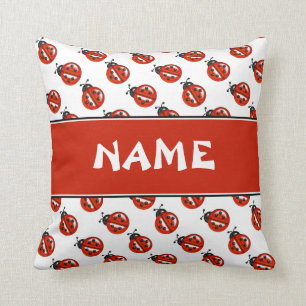 Cute White & Red Ladybugs Custom Name Kids Pillow