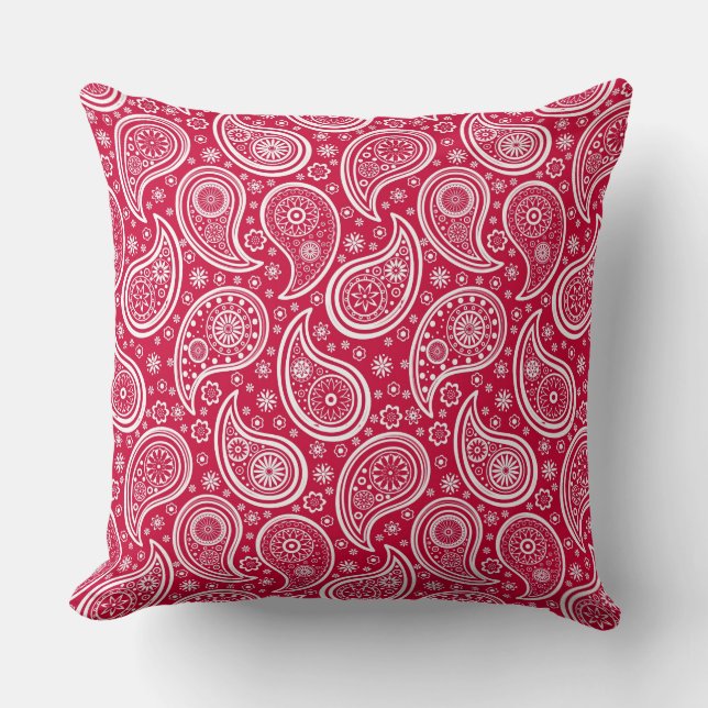Cute white red paisley pattern throw pillow (Front)