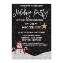 Cute White Red Snowman Night Sky Glitter Holidays Invitation