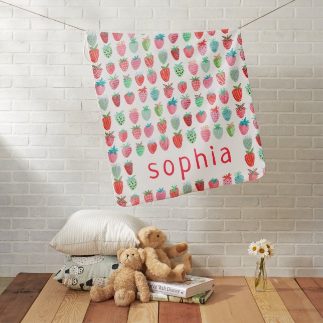 Cute white & red strawberry baby pattern baby blanket (In Situ)