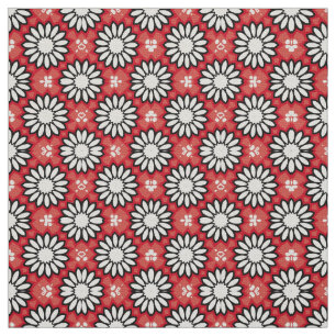 Cute White & Red Stylish Floral Geometric Pattern Fabric