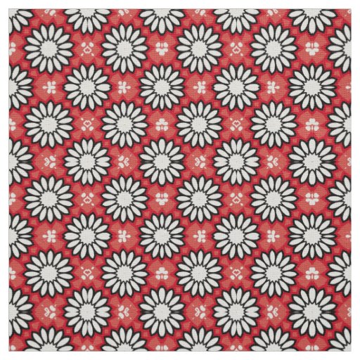 Cute White & Red Stylish Floral Geometric Pattern Fabric