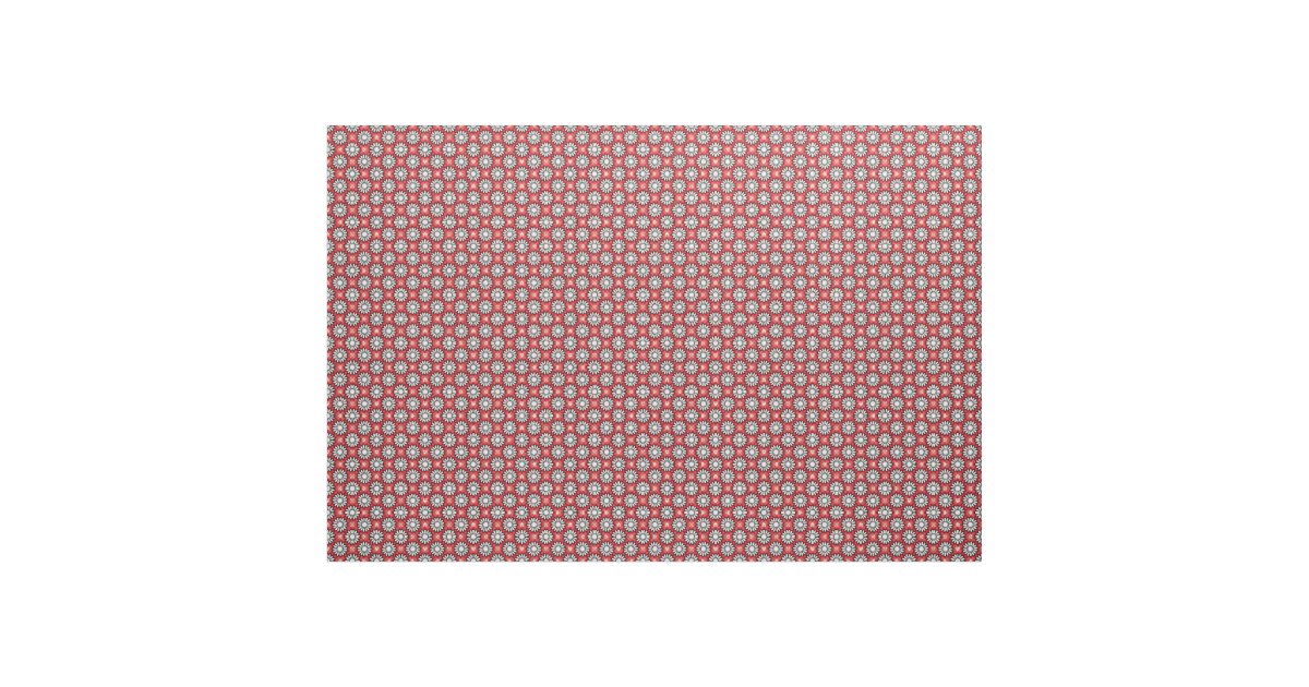 Cute White & Red Stylish Floral Geometric Pattern Fabric | Zazzle