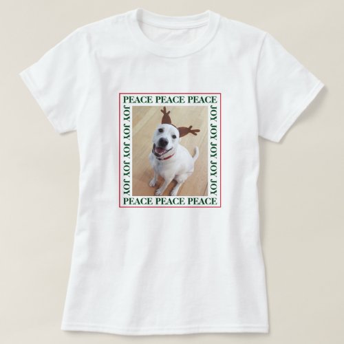 Cute White Reindeer Dog Peace Joy Photo Frame T_Shirt