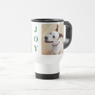Cute White Reindeer Puppy Dog Green Joy Christmas Travel Mug
