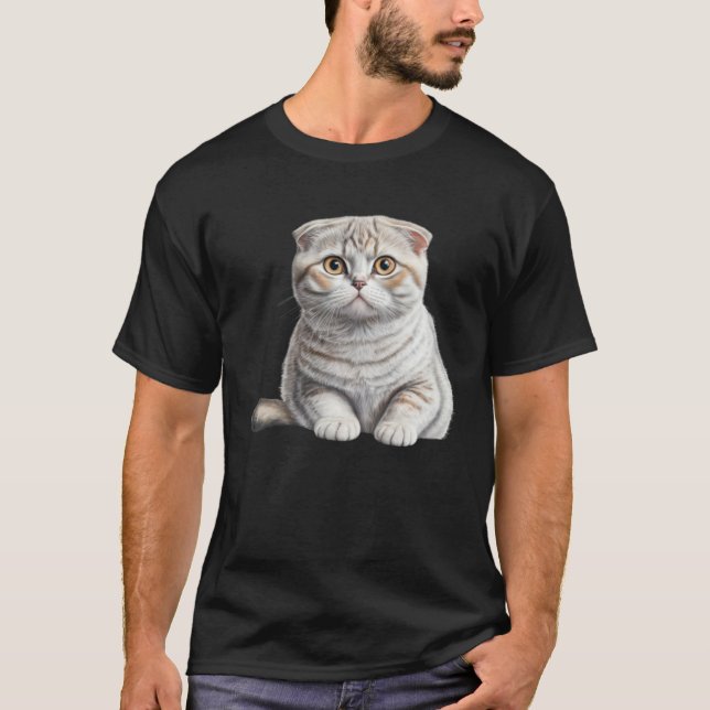 Cute White Scottish Fold Cat Cat T-Shirt (Front)