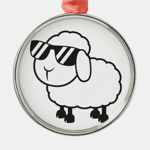 Cute White Sheep Cartoon Metal Ornament