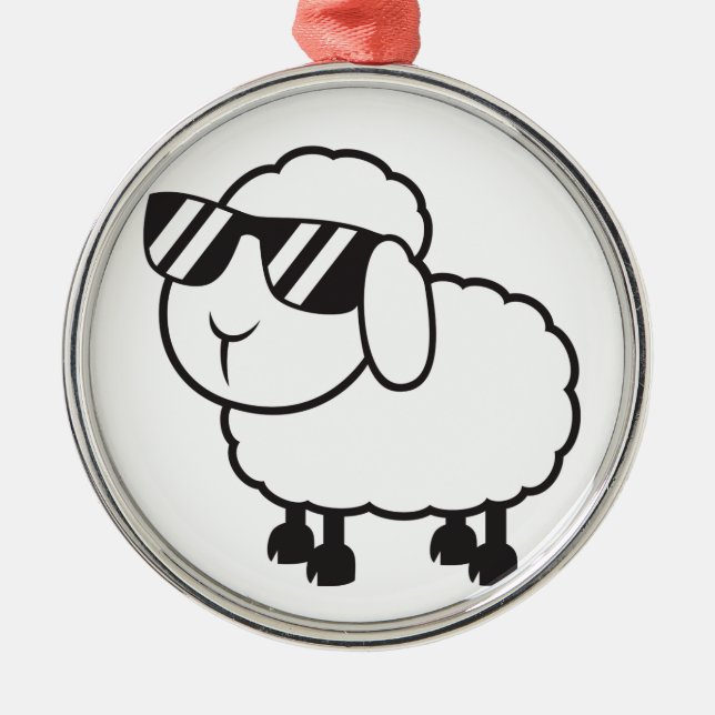 Cute White Sheep Cartoon Metal Ornament (Front)