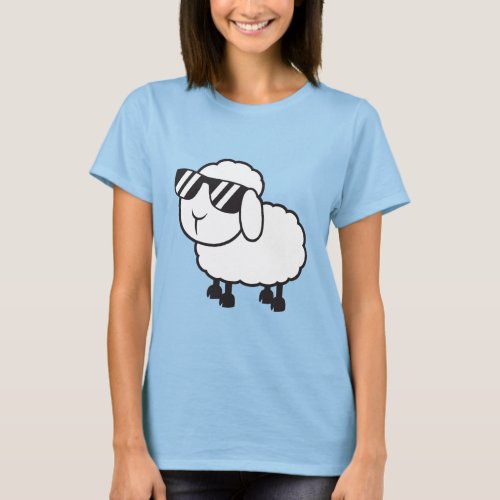 Cute White Sheep Cartoon T_Shirt