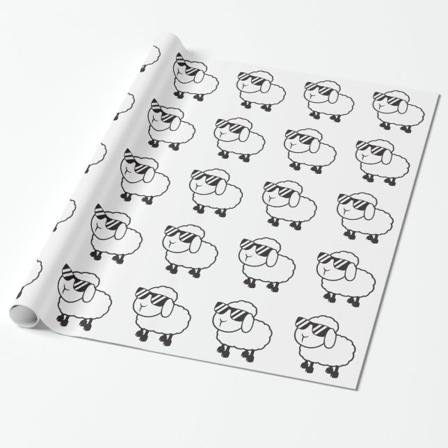 Cute White Sheep Cartoon Wrapping Paper (Unrolled)