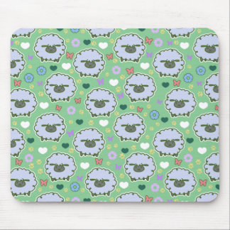 Cute White Sheep Green Pattern Mouse Pad