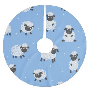Cute white sheep: vintage lambs. brushed polyester tree skirt