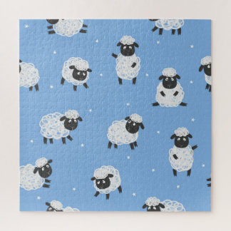 Cute white sheep: vintage lambs. jigsaw puzzle