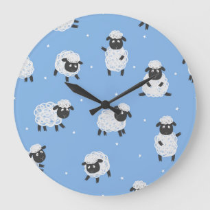 Cute white sheep: vintage lambs. large clock