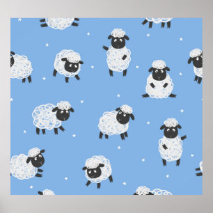 Cute white sheep: vintage lambs. poster