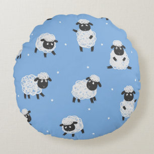 Cute white sheep: vintage lambs. round pillow
