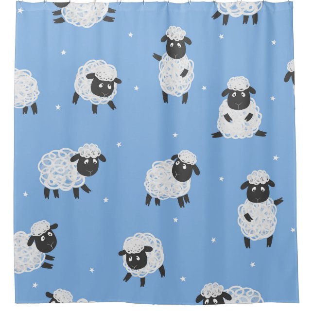 Cute white sheep: vintage lambs. shower curtain (Front)