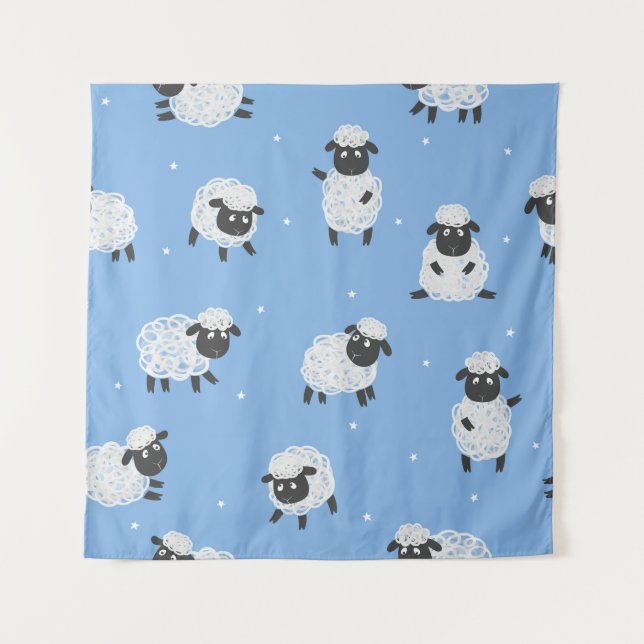 Cute white sheep: vintage lambs. tapestry (Front)
