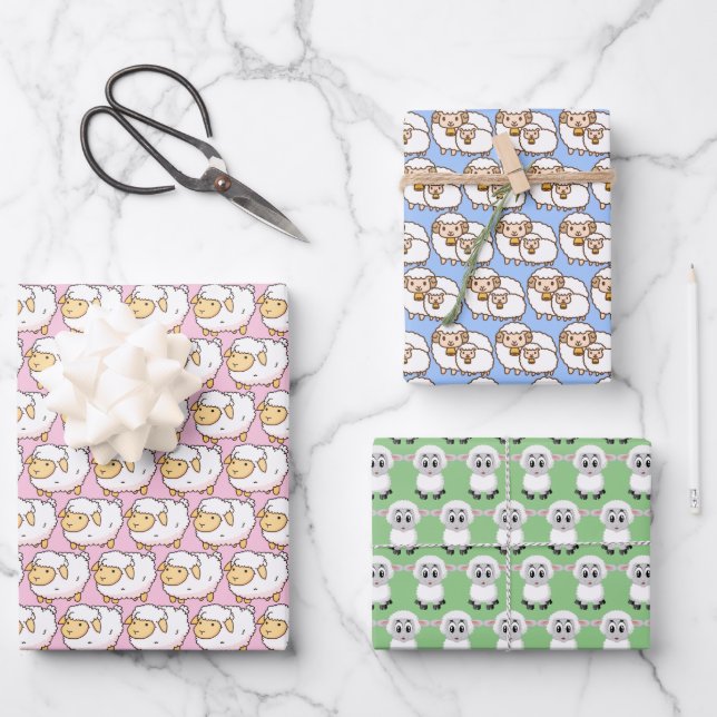 Cute White Sheeps For Your Kids Wrapping Paper Sheets (Front)