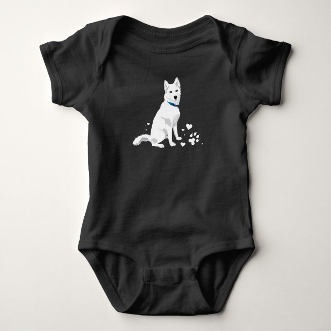 Cute White Siberian Husky - Sweet White Snow Dog Baby Bodysuit (Front)