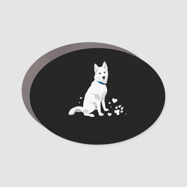 Cute White Siberian Husky - Sweet White Snow Dog Car Magnet (Front)